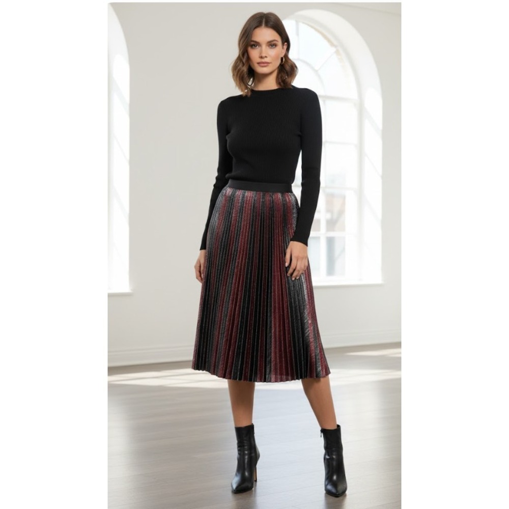 Zadig & Voltaire pleated size 34 Small skirt red black metallic rulex chic